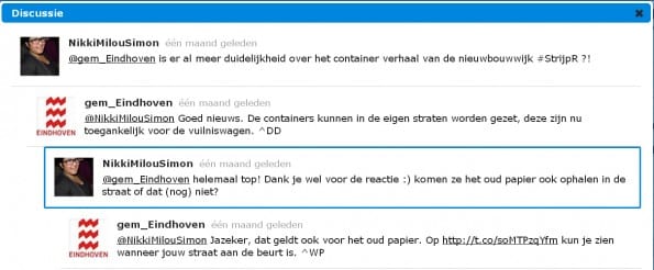 Eindhovense burger wordt enthousiast van het antwoord van Gemeente Eindhoven op Twitter over afvalcontainers