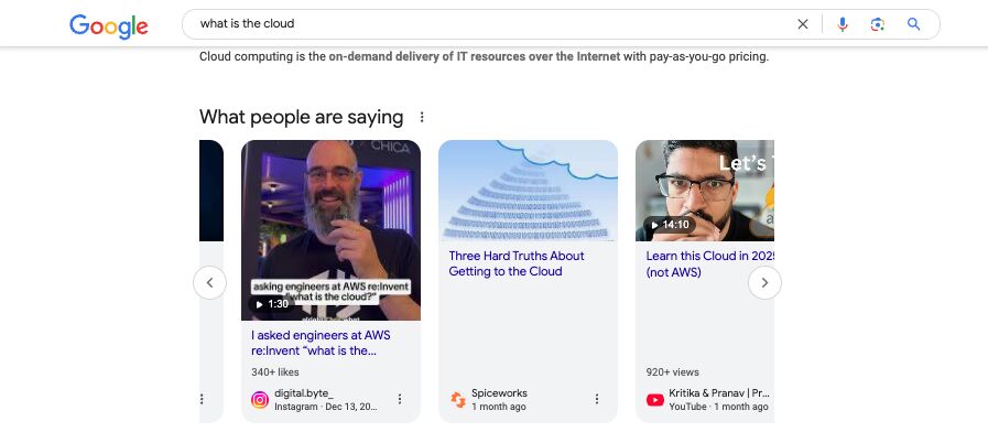 AI-overview bij zoekterm 'what is the cloud'